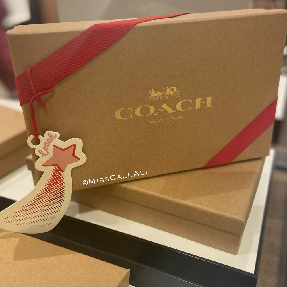 NWT COACH Boxed Corner Zip Wristlet Bag In Signature Leather with Charms Set - Picture 9 of 15